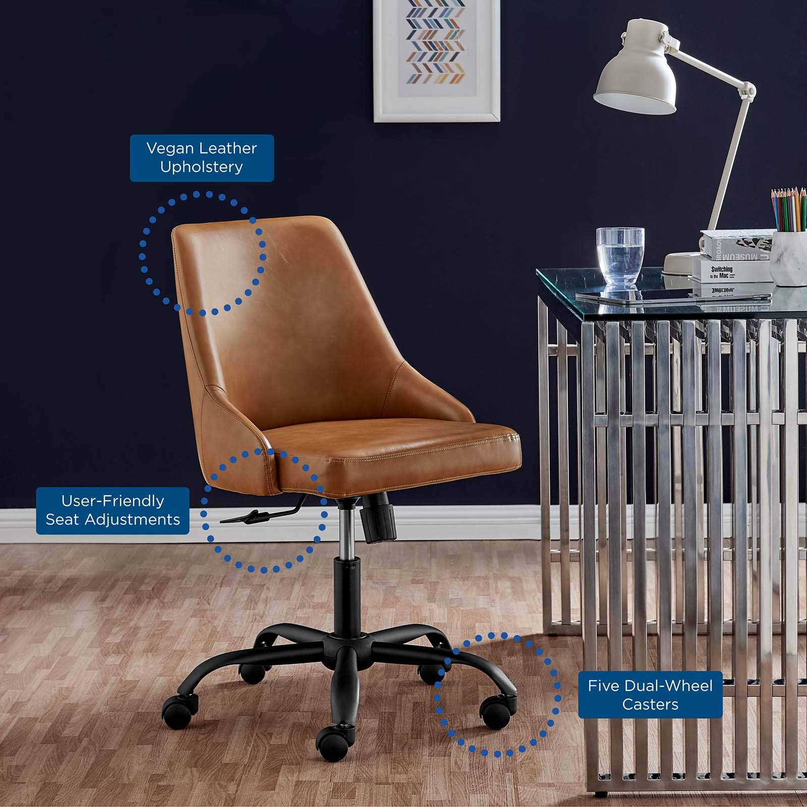 Modway Designate Modern Office Chairs - Black & Tan Ergonomic Desk Chair for Home & Office Use