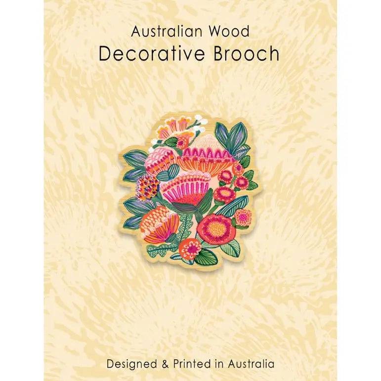 Handmade Aussie Native Flowers Wooden Brooch - Unique Australian Floral Pin for Women - Perfect for Weddings, Parties & Everyday Fashion Accessories