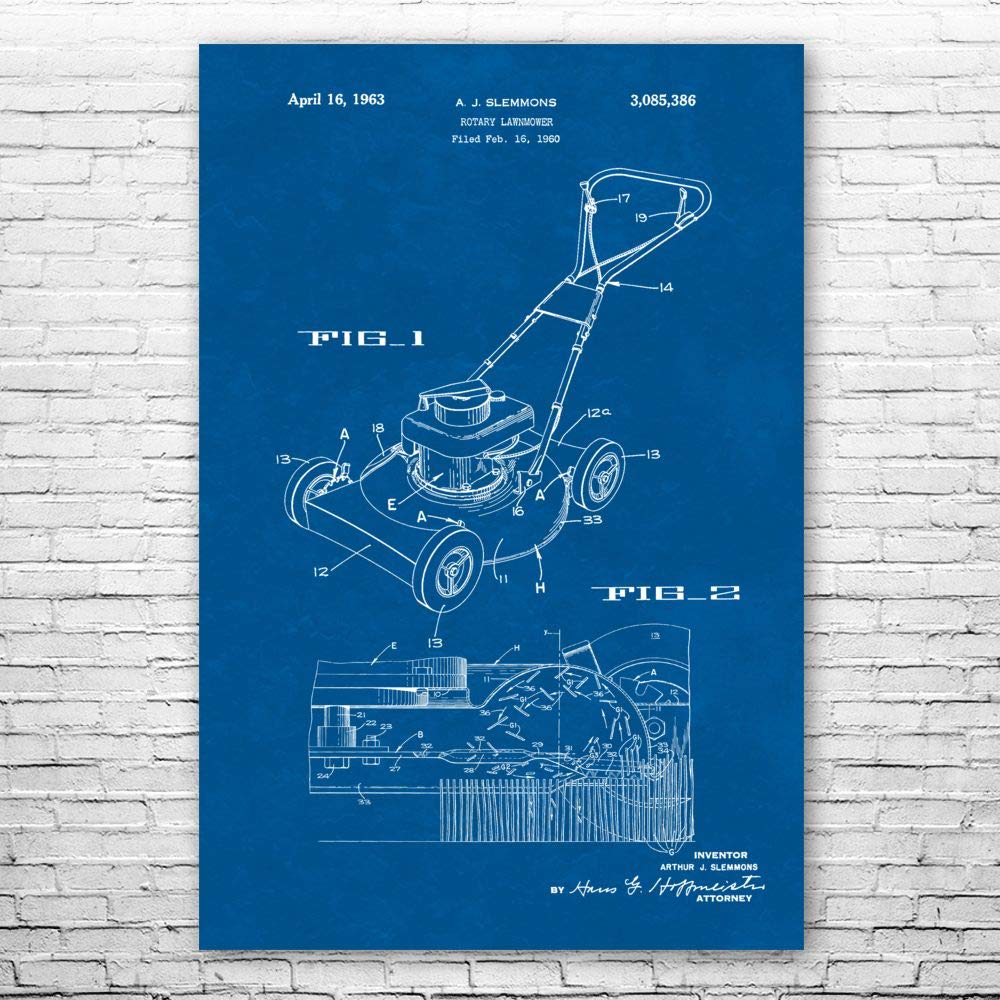 Lawn Mower Blueprint Poster Print - 12x18 Inch Vintage Hardware Store Art, Perfect for Garage Decor, Landscaper & Gardener Gifts, Tool Shed Wall Art, Unique Dad Present - Ideal for Workshop, Man Cave, or Outdoor Enthusiast Decor