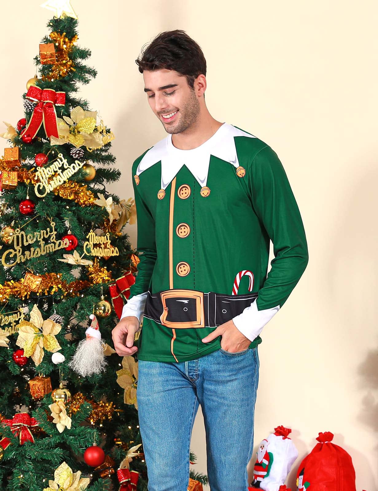 Funny Christmas Graphic Long Sleeve T-Shirt for Men - Holiday Costume & Ugly Sweater Party Outfit - Perfect for Xmas Parties, Family Gatherings & Festive Celebrations