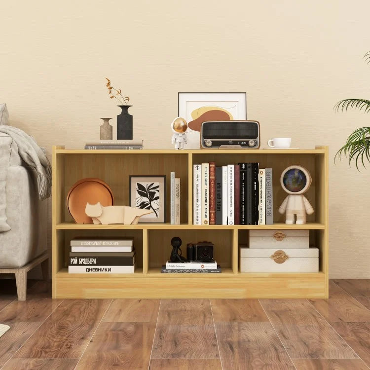 5-Cube Wooden Kids Bookcase with 2 Shelves - Toy Storage Cabinet Organizer in Beige for Bedroom, Playroom & Nursery Organization