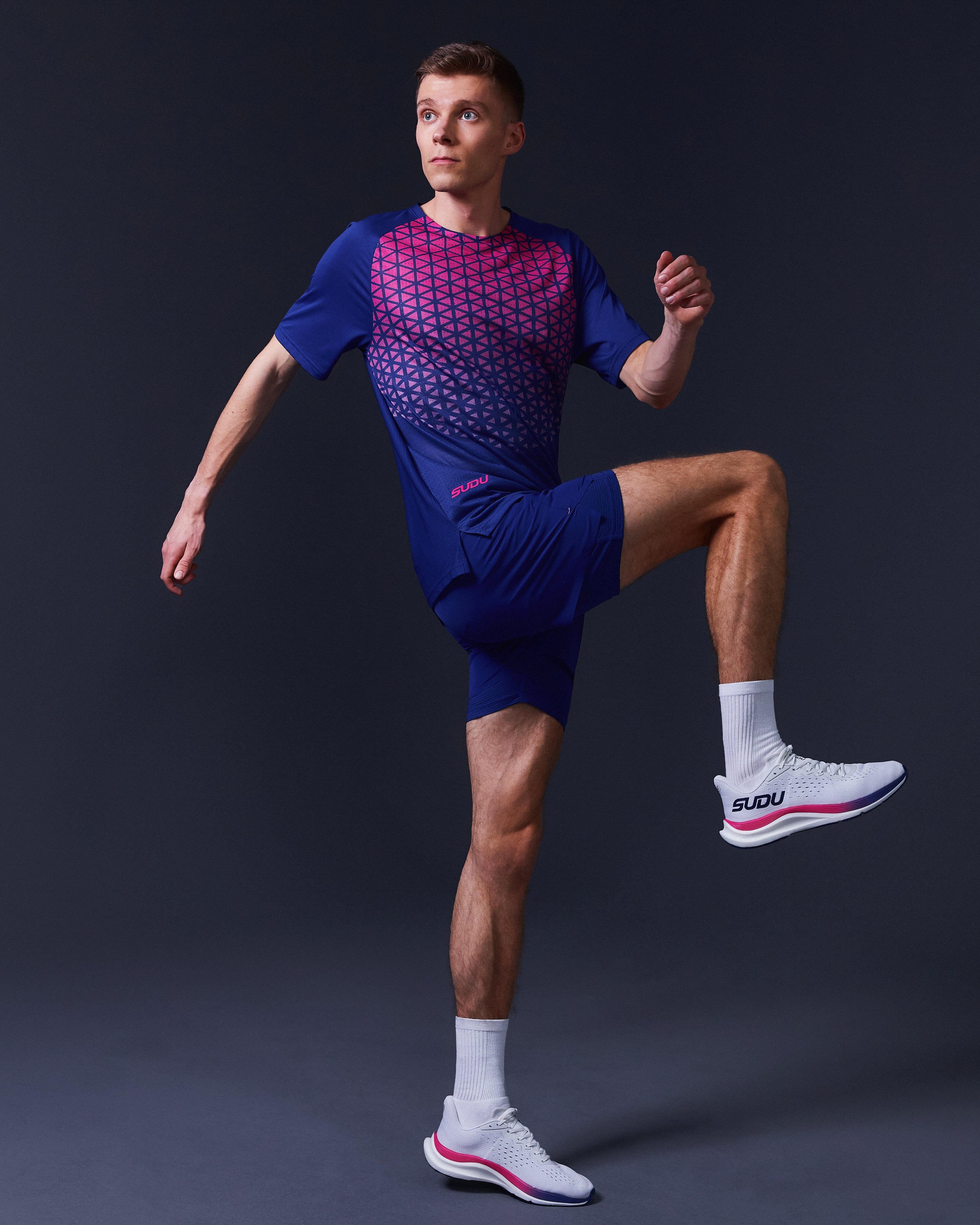 SRT SS 01 Men's Short Sleeve T-Shirt - Dark Blue & Pink Cotton Tee for Casual Wear, Gym & Everyday Outfits