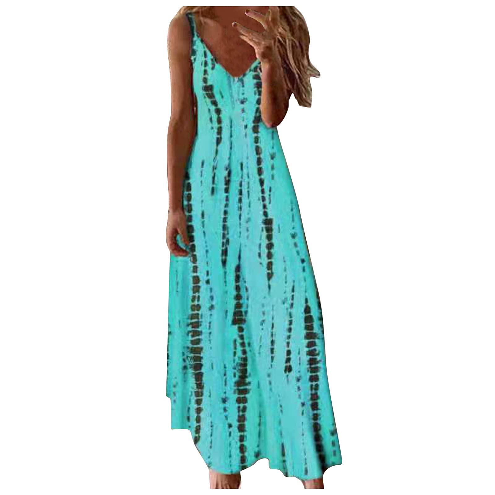 Women's Summer Sleeveless V-Neck Loose Maxi Dress - Casual Cocktail Party Long Dress for Beach, Wedding & Evening Out