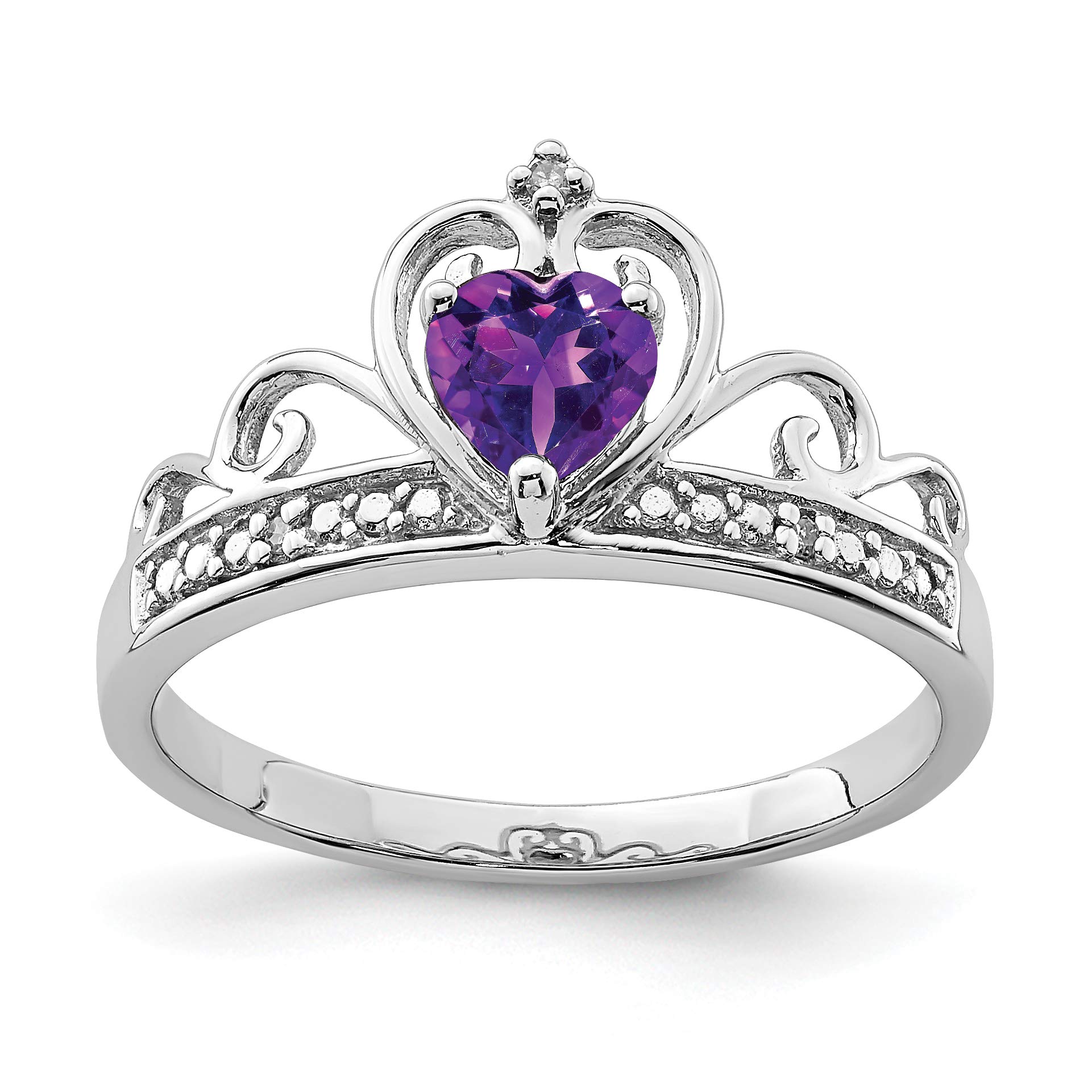 Diamond2Deal 925 Sterling Silver Diamond & Amethyst Teardrop Engagement Ring (0.36ct) - Elegant Wedding Proposal Jewelry for Her