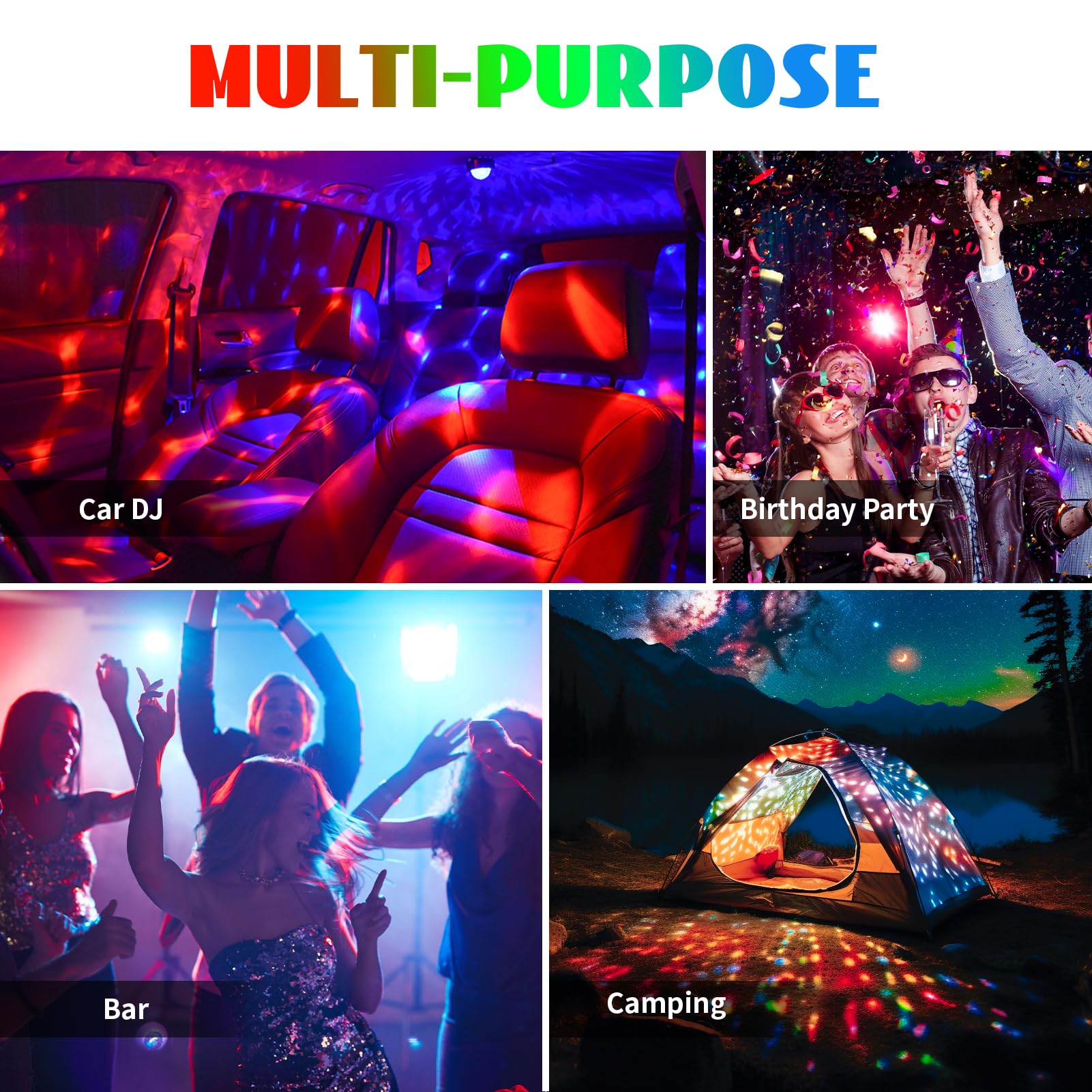 Rechargeable Sound-Activated Mini Disco Ball for Car - Multicolor LED Party Lights with Music Sync, USB Charging & 360° Rotation (Black) | Perfect for Road Trips, Night Drives & Car Parties