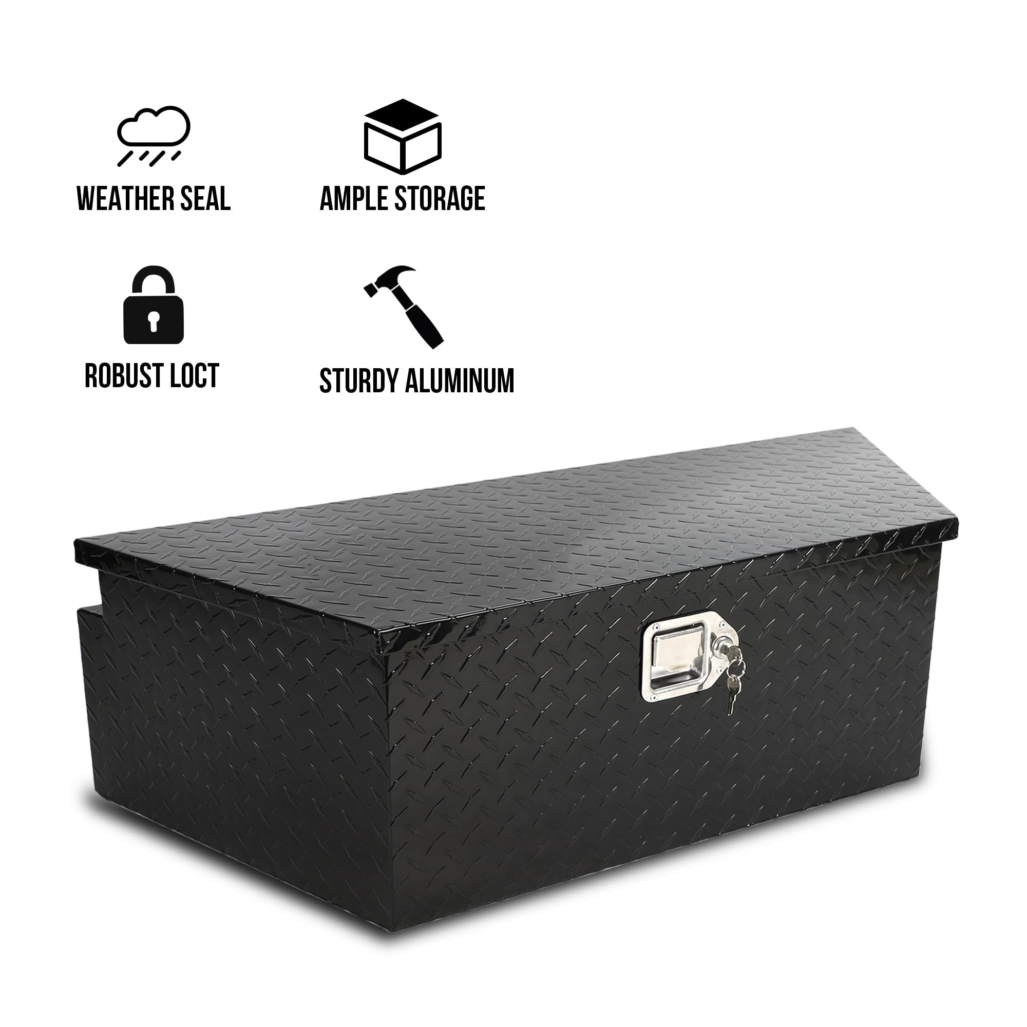 39 Inch Black Aluminum Pickup Truck Trailer Tongue Storage Tool Box with Lock & Keys - Heavy Duty Organizer for Camping, Road Trips & Work Equipment Storage