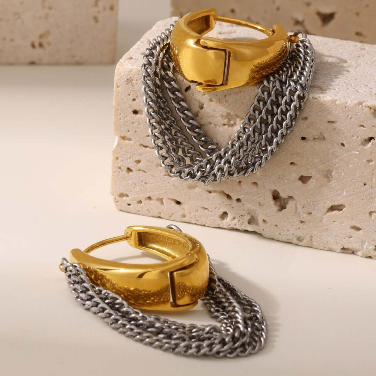 Elegant Gold and Silver Duo Tone Tassel Chain Drop Earrings for Women | Fashion Jewelry Gift for Party, Wedding, and Everyday Wear | F474