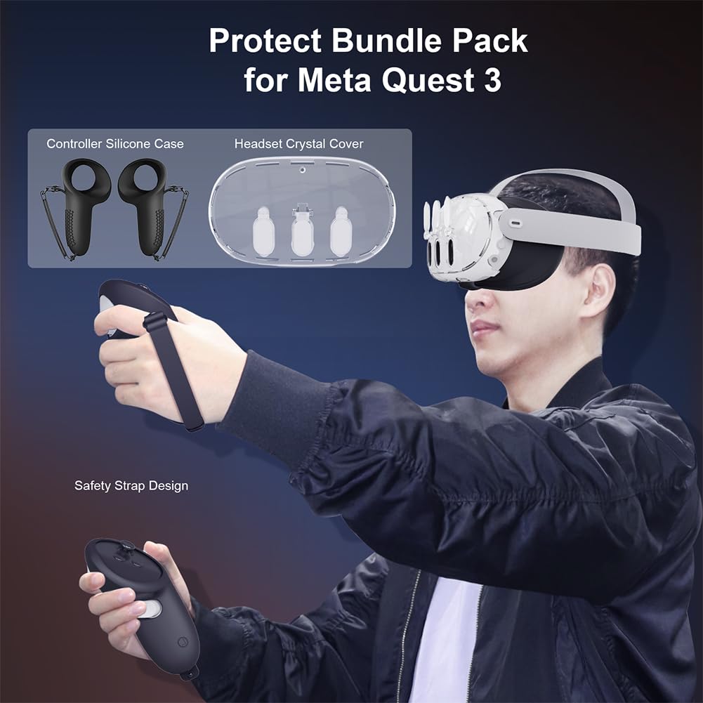 7-in-1 Protective Accessory Set for Meta Quest 3/930 - Transparent VR Cover, Silicone Controller Grips, VR Headset Accessories - Perfect for Gaming, Virtual Reality & Home Entertainment