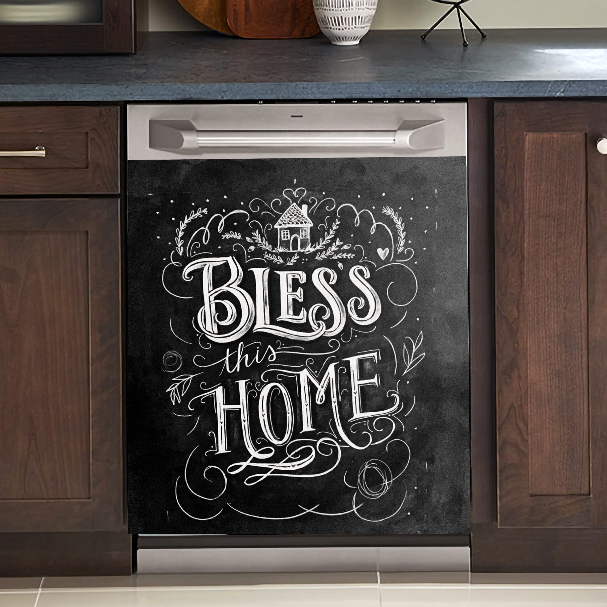BlessThis Home - Black Dishwasher Magnet Cover 23x26 Inch, Decorative Magnetic Panel for Kitchen Appliances, Dishwasher Front Decal, Home Cabinet Stickers - Perfect for Modern Kitchens & Home Decor