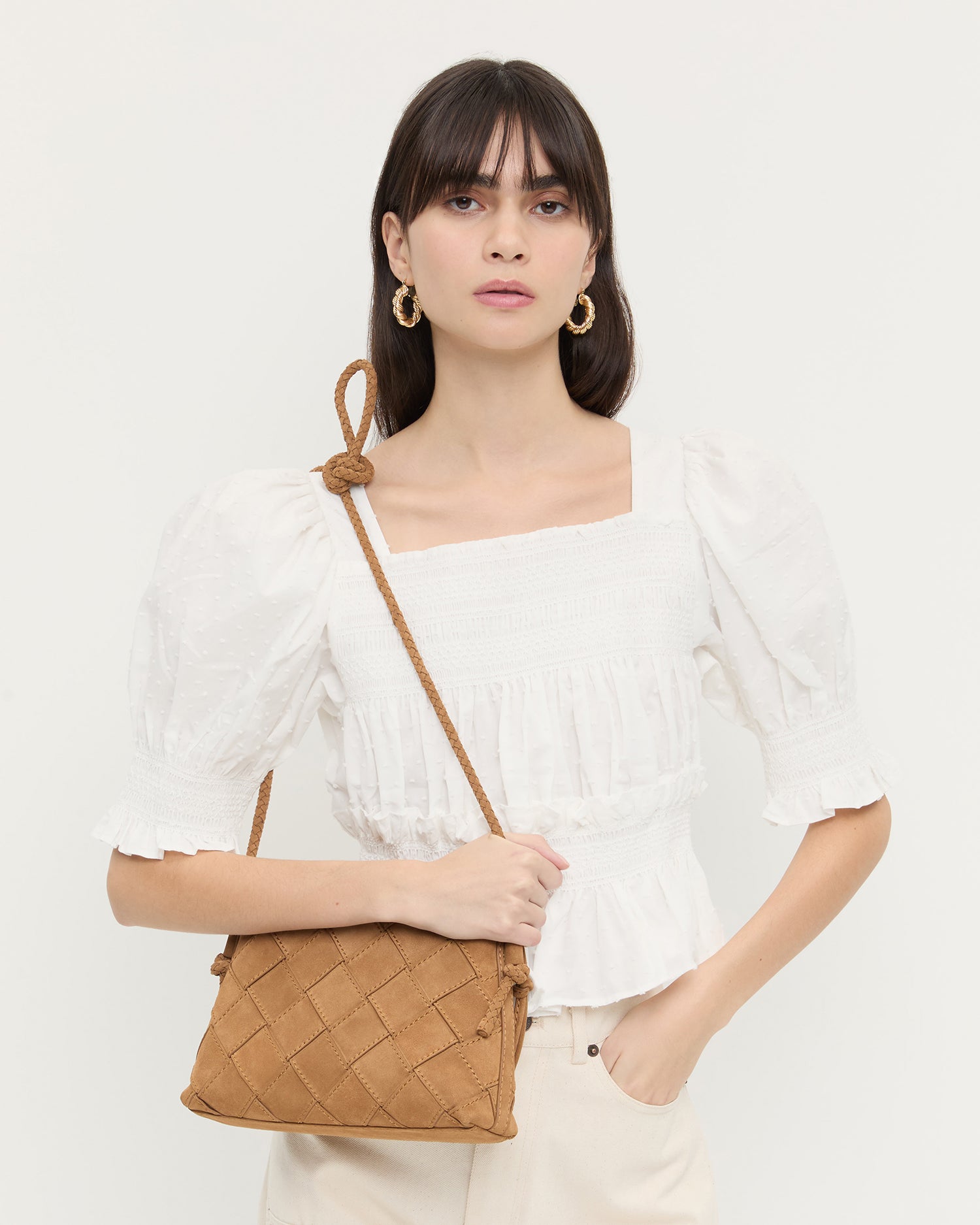 Mallory Toffee Woven Suede Crossbody Bag for Women - Stylish Leather Shoulder Purse - Perfect for Work, Travel & Everyday Use