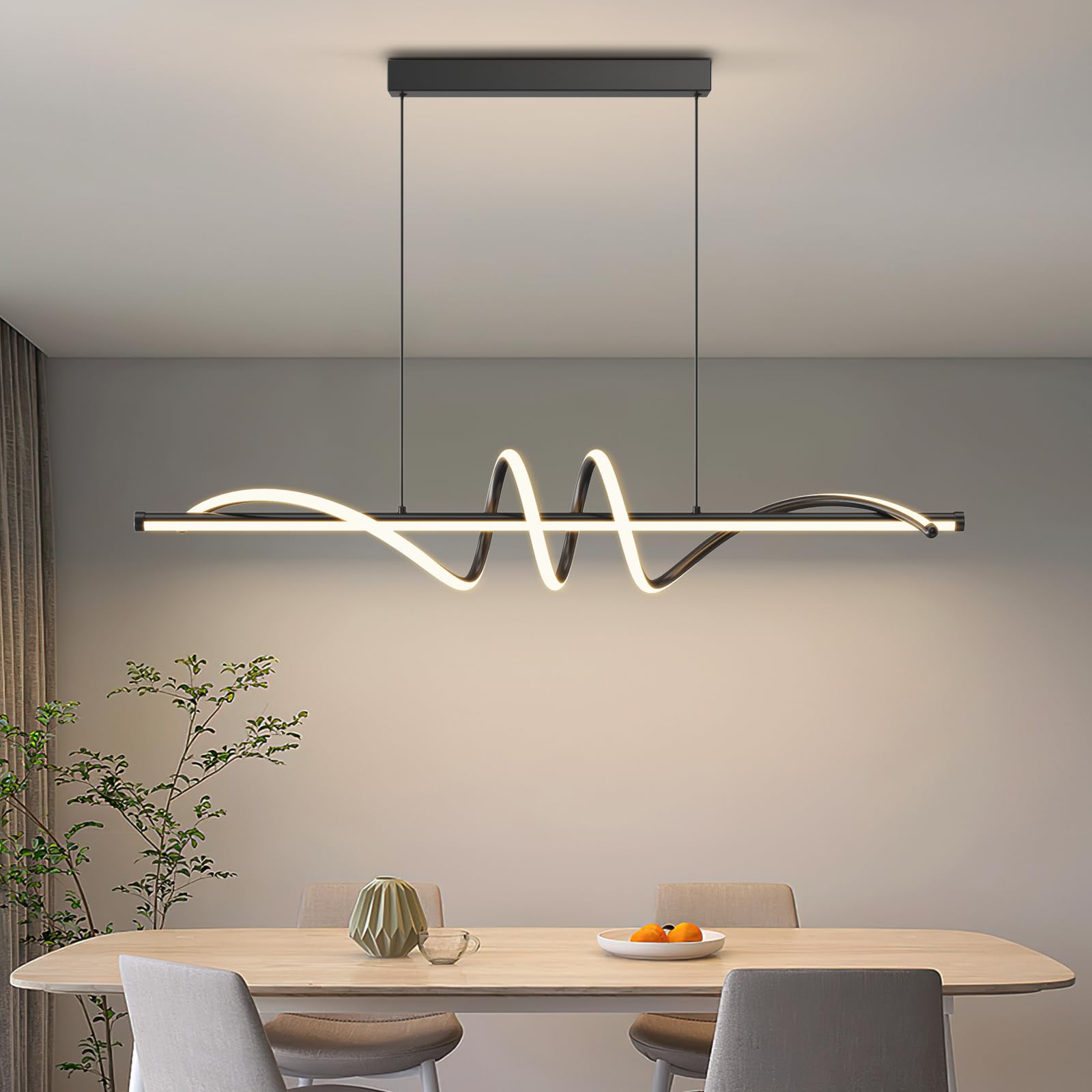 Modern LED Pendant Lights - 47 Inch Dimmable Chandelier with Remote Control (3000K-6000K Adjustable Color Temperature) | Aluminum Hanging Light Fixture for Kitchen Island, Dining Room, Billiard Table & Living Room | Energy-Efficient Home & Office Lighting Solution