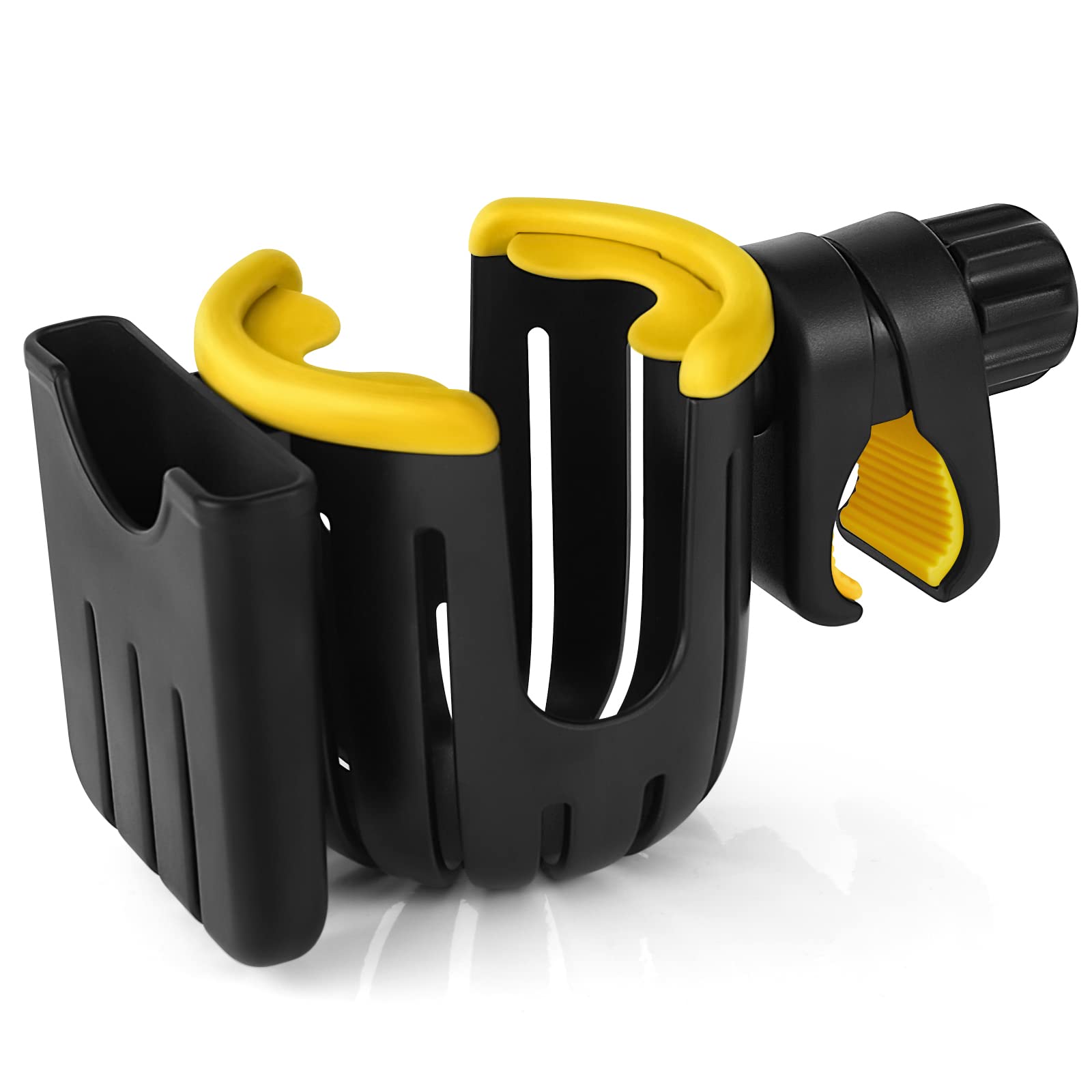 **Accmor Universal 2-in-1 Cup & Phone Holder for Strollers, Bikes, Walkers & Wheelchairs - Black & Yellow - Perfect for Parents, Cyclists & Seniors On-the-Go**