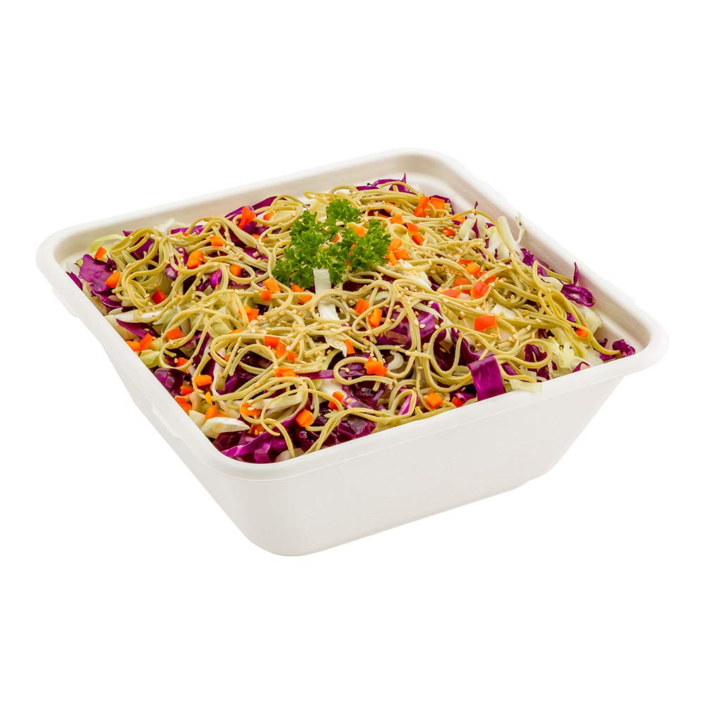 Eco-Friendly 128oz Square Pulp Bowls - 100-Pack PFAS-Free Disposable Bowls | Home Compostable Bagasse Bowls | Microwave & Freezer Safe for Hot/Cold Foods | Perfect for Restaurants, Catering & Takeout Meals