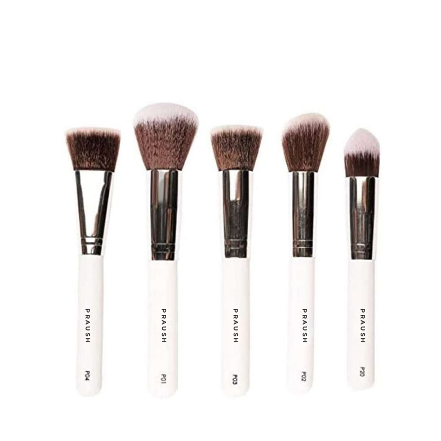 Praush 5-Piece Essential Face Brush Set for Makeup & Skincare - Professional Cosmetic Brush Kit for Foundation, Blending & Beauty Routine