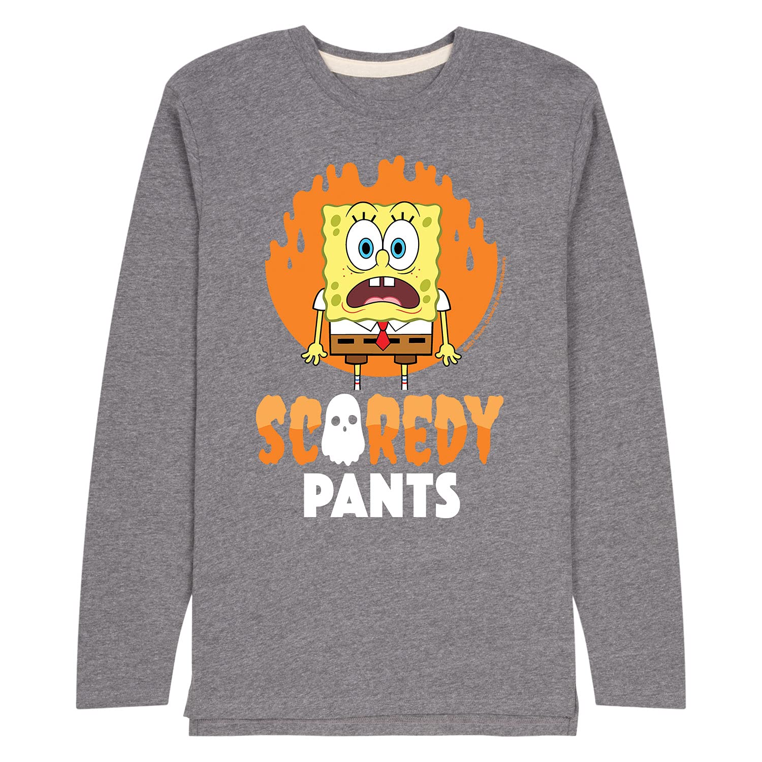 Spongebob Squarepants Scaredy Pants Men's Long Sleeve Jersey T-Shirt - Soft Cotton Blend, Comfort Fit, Cartoon Graphic Tee - Perfect for Casual Wear, Cosplay, and Nickelodeon Fans