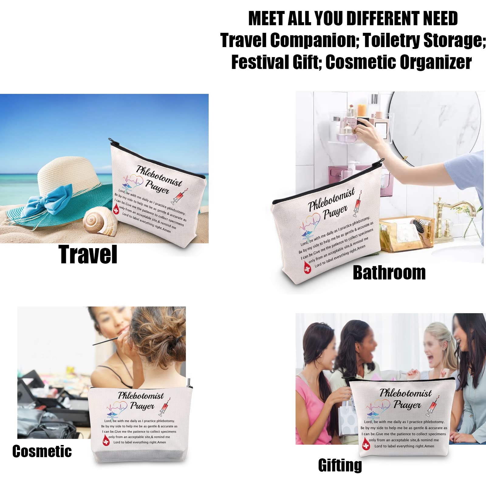 JYTAPP Phlebotomist Prayer Cosmetic Makeup Bag - Waterproof Polyester Toiletry Organizer for Women, Nurses & Lab Techs - Perfect Gift for Healthcare Professionals, Travel & Daily Use