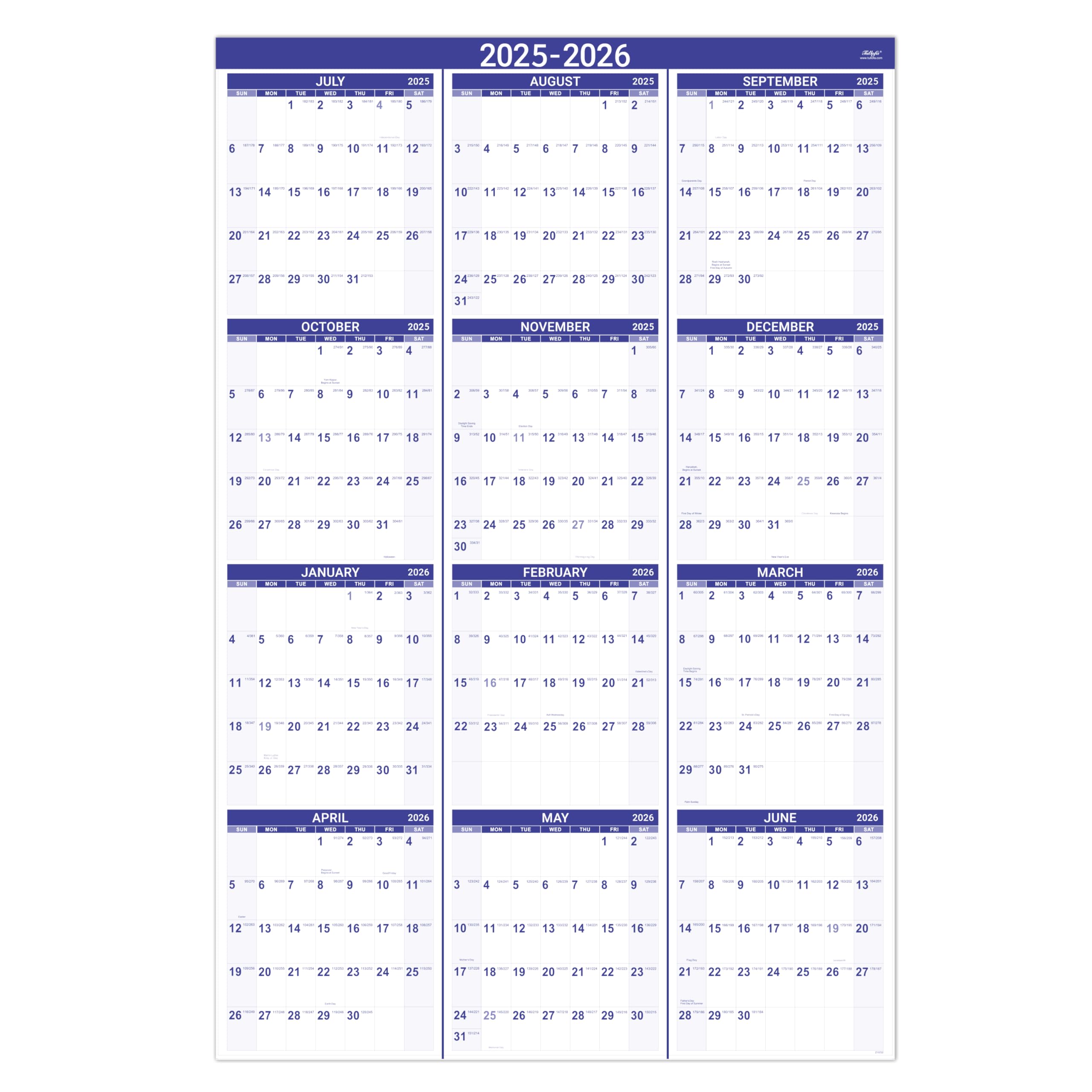 2025-2026 Large Wall Calendar (July 2025-June 2026) | 12-Month Oversized Vertical Planner 34.3