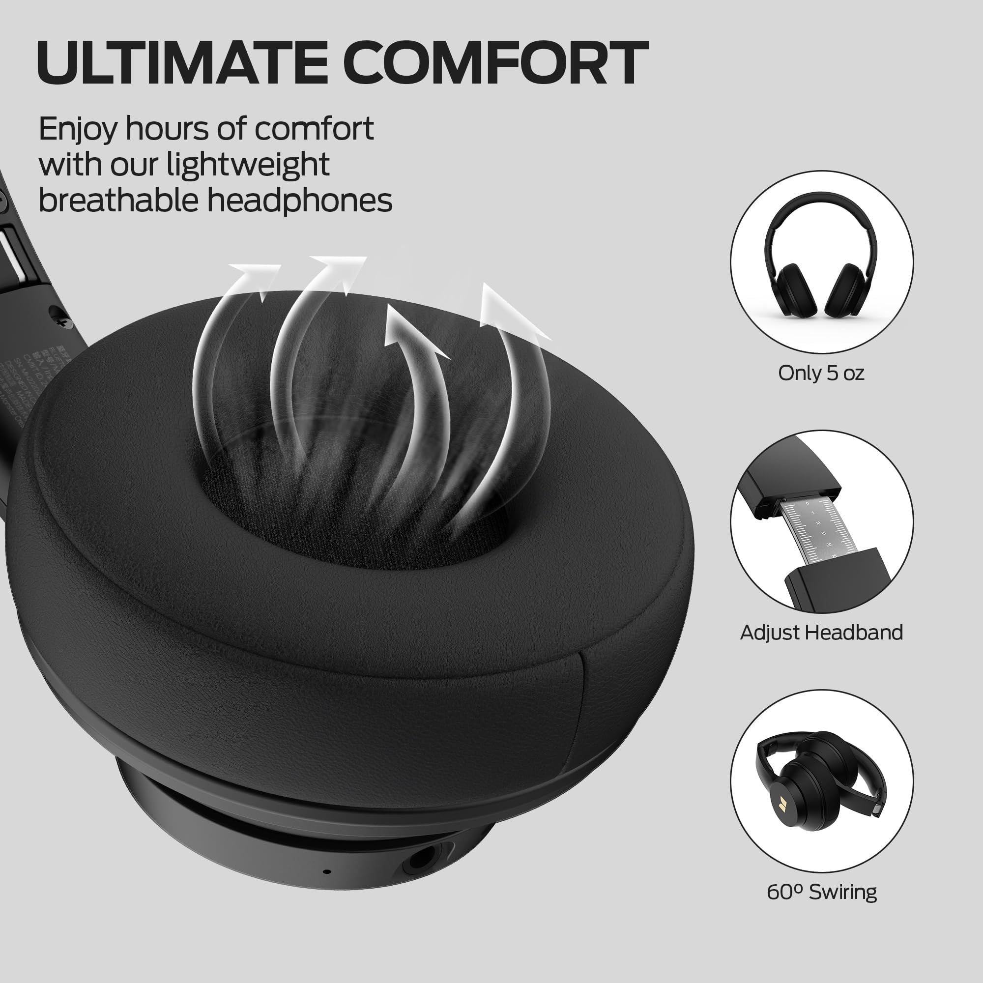 Monster Mission 100 Wireless Bluetooth Headphones - Over Ear Headphones with Deep Bass, HD Calls, 40H Battery Life, Bluetooth 5.4, Lightweight Comfort for Travel, Work, Gaming & Music (Black)