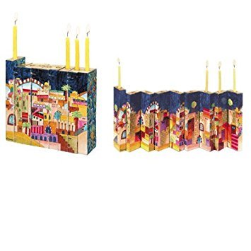 Handcrafted Wooden Accordion Hanukkah Menorah - 9 Branch Judaica Candle Holder for Hanukkah Celebrations - Yair Emanuel Jerusalem Design - Perfect for Jewish Holidays, Home Decor & Gift Giving