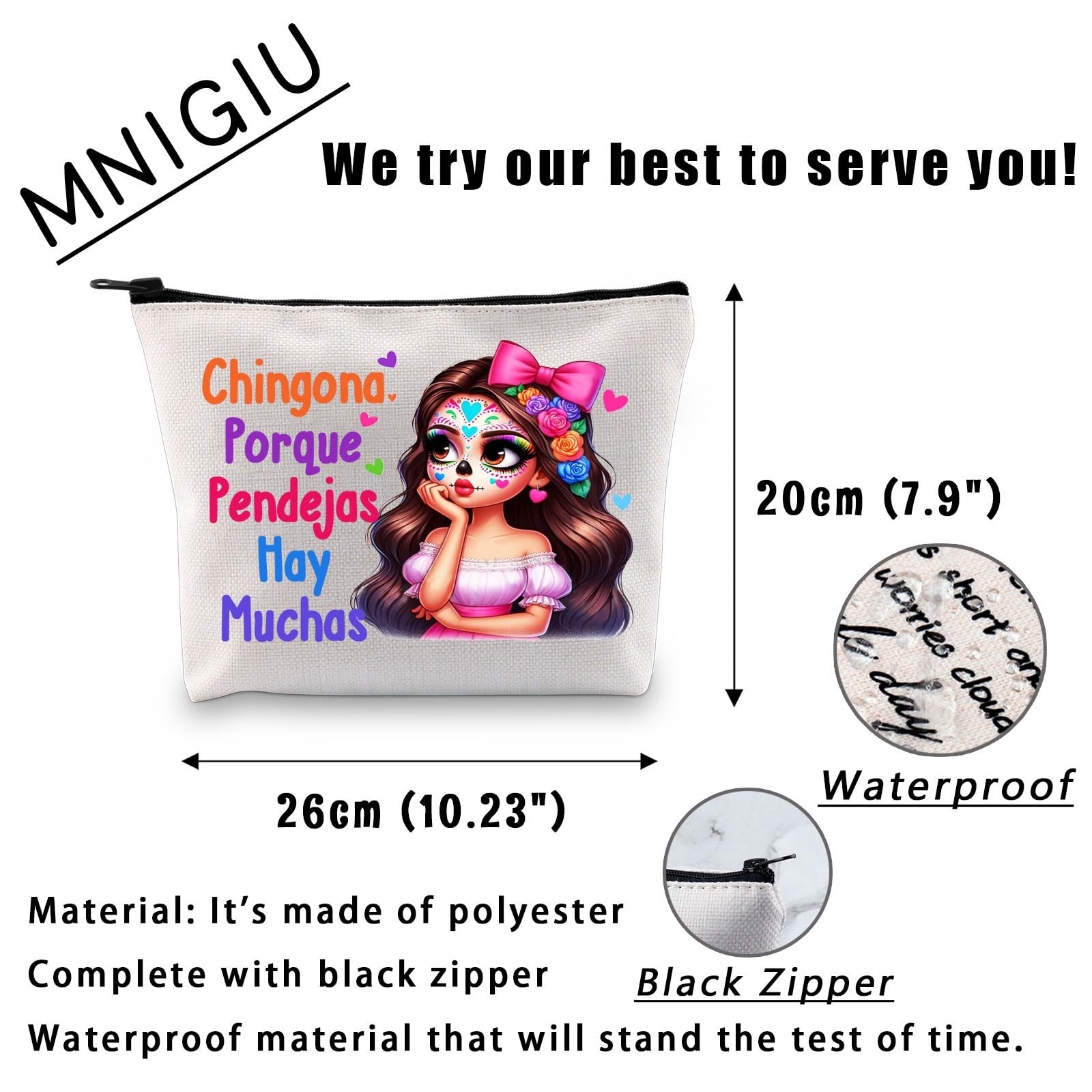 Funny Chingona Festival Makeup Bag - Perfect Gift for Chingona Lovers & Mexico Enthusiasts - Great for Travel, Cosmetics & Festival Accessories