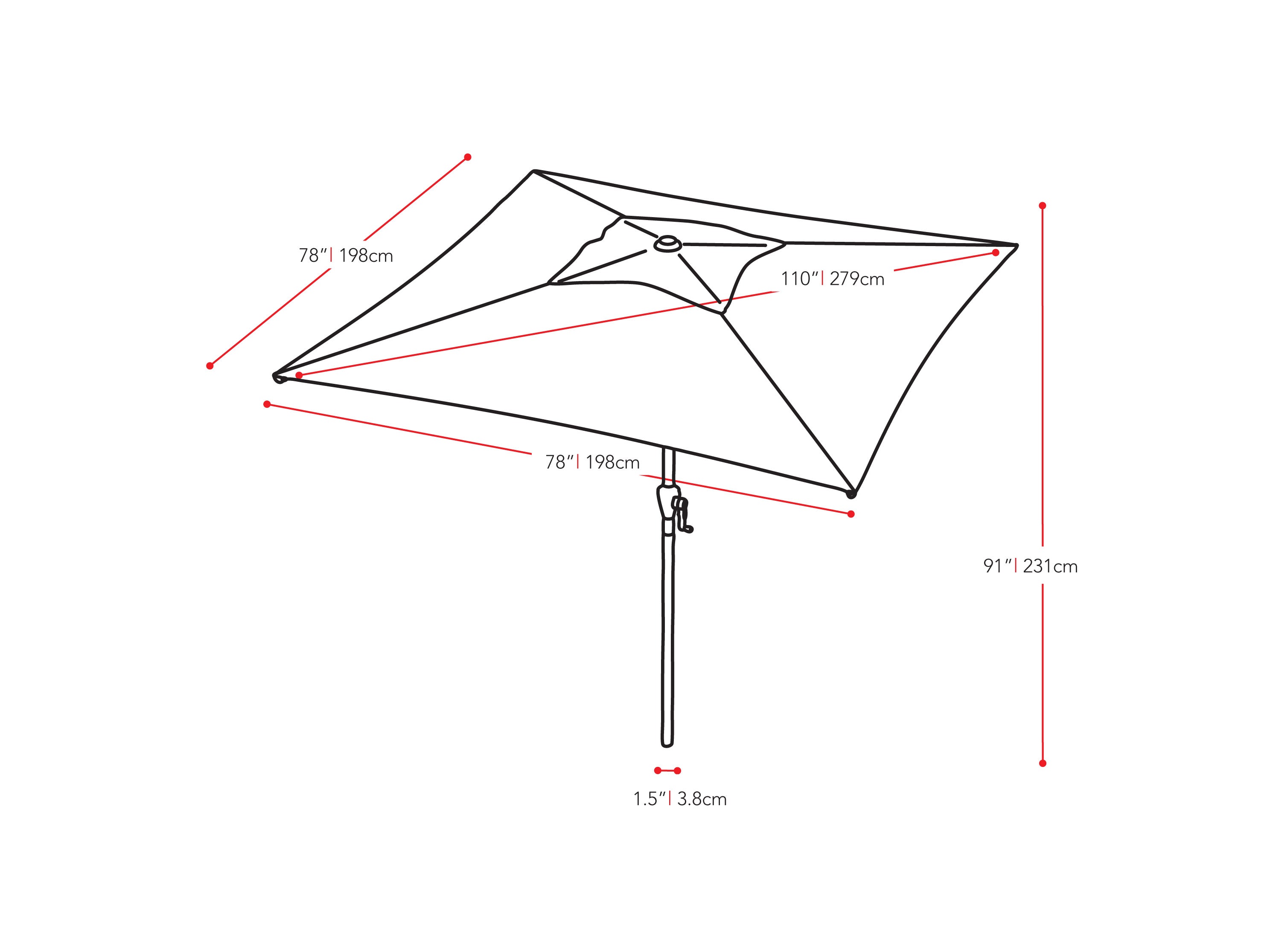 9ft Square Crimson Red Patio Umbrella - Outdoor Sun Shade for Pool, Garden, and Backyard Relaxation