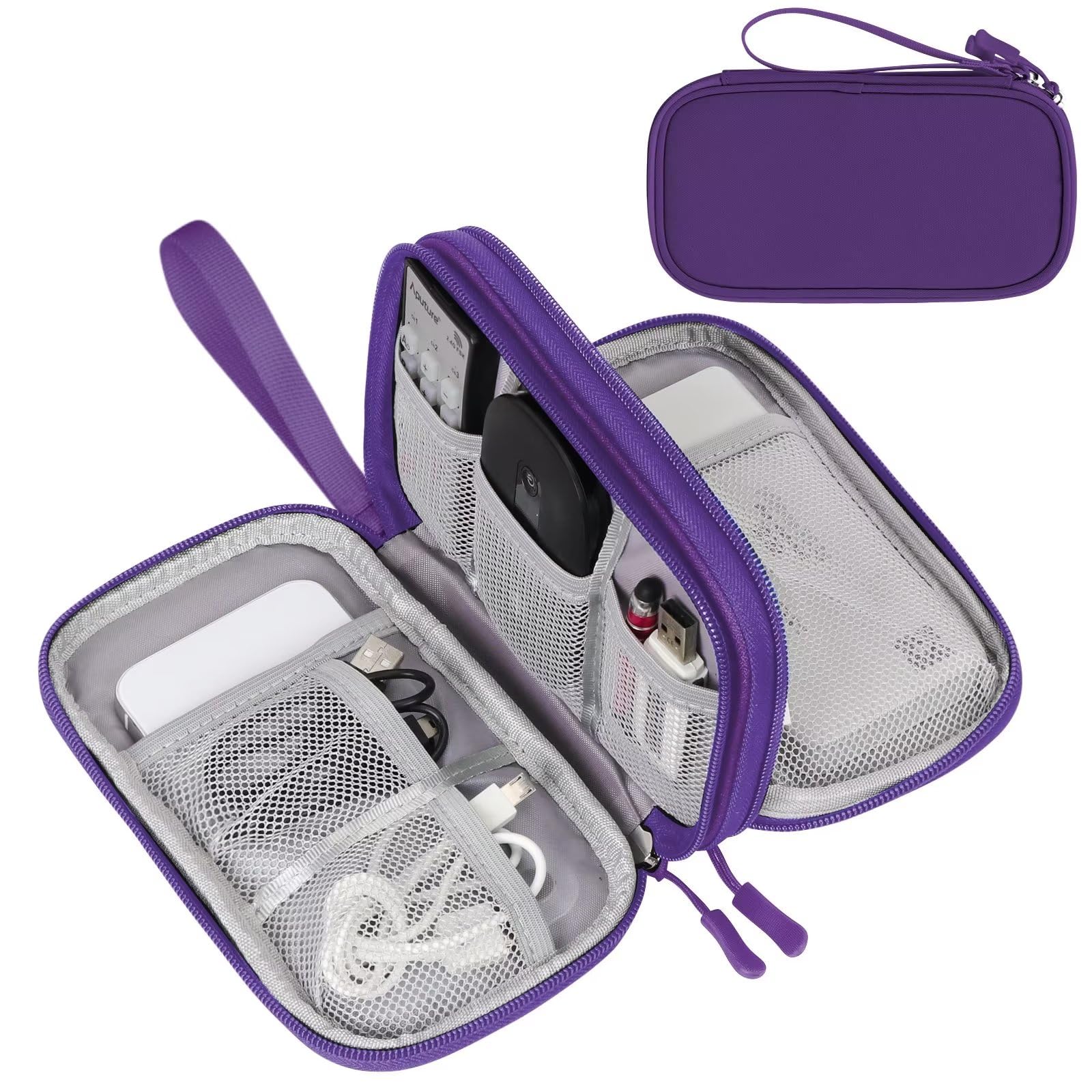 FYY Electronic Organizer Bag - Waterproof Travel Cable Organizer Pouch with Double Layers for Charger, Phone, Earphone & Accessories - Purple | Perfect for Travel, Office & Home Storage