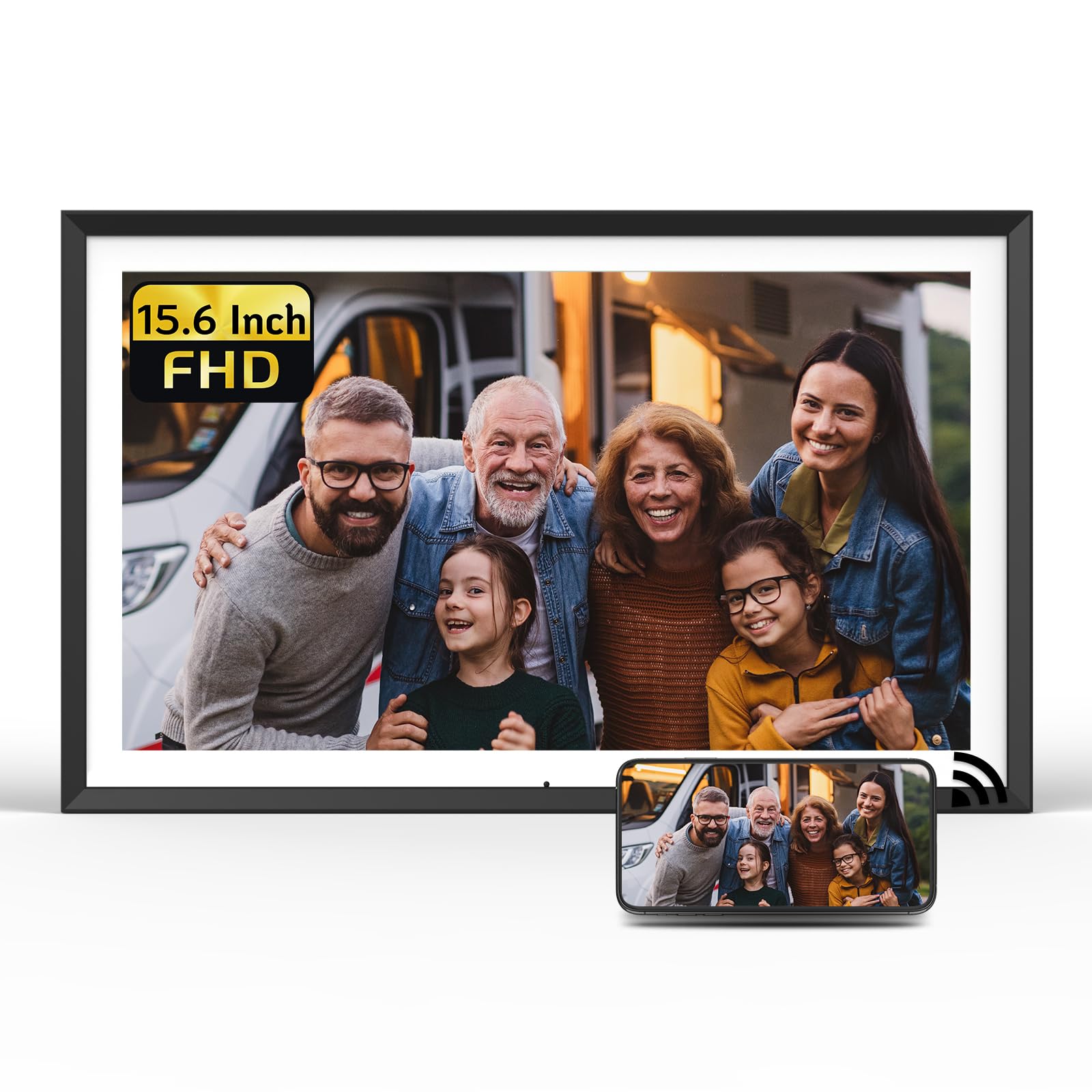 Nexfoto 15.6 Inch FHD Digital Picture Frame - 64GB Storage, WiFi & Remote Control, 1920x1080 IPS Touch Screen - Easy Photo Sharing via App - Perfect Gift for Mom, Dad, Family - Ideal for Home Decor, Office Display & Special Occasions