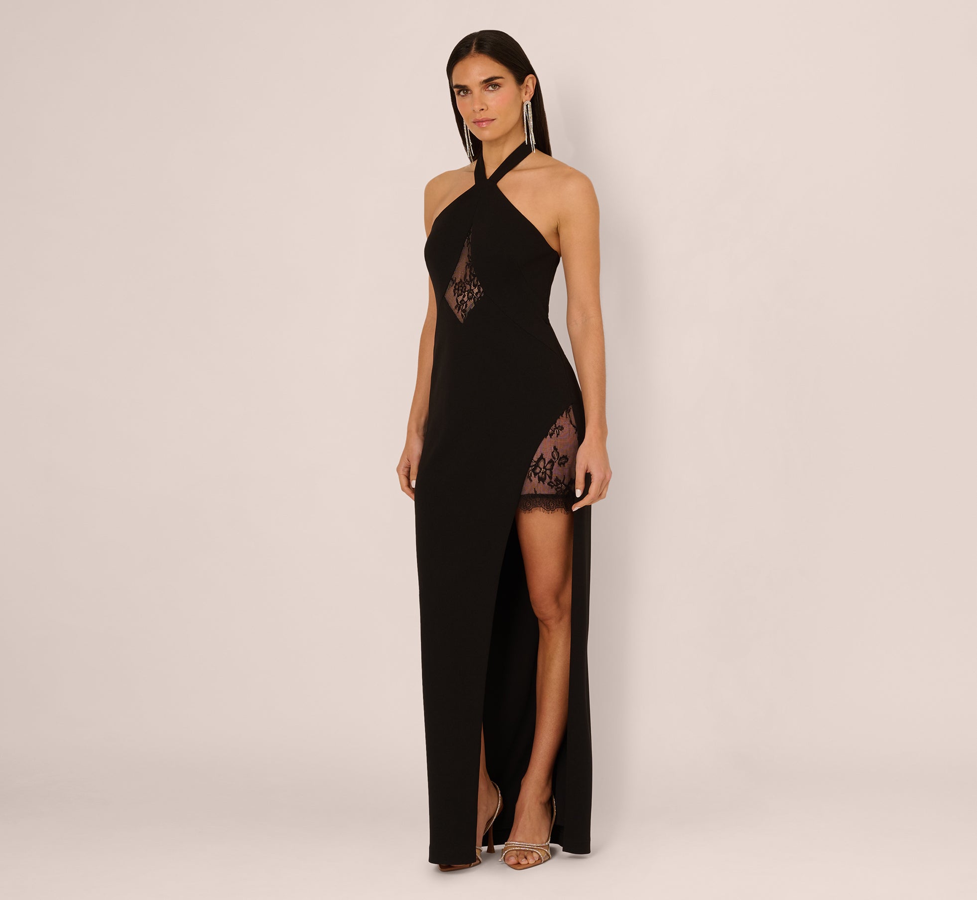 Elegant Black Lace Panel Cutout Halter Gown - Sexy Evening Dress for Prom, Party & Special Occasions