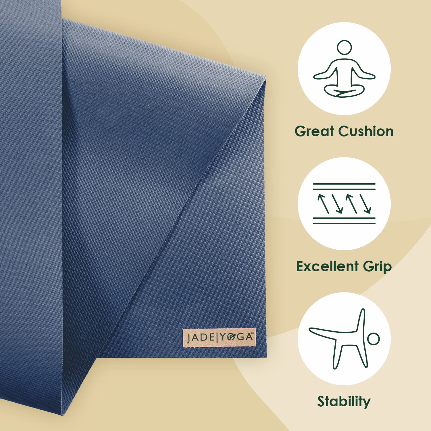 Premium JadeYoga Harmony Yoga Mat - 6mm Thick Non-Slip Natural Rubber Exercise Mat for Home Gym, Yoga, Pilates & Meditation | Eco-Friendly Fitness Mat for Women & Men | Ideal for Hot Yoga, Studio Workouts & Home Exercise