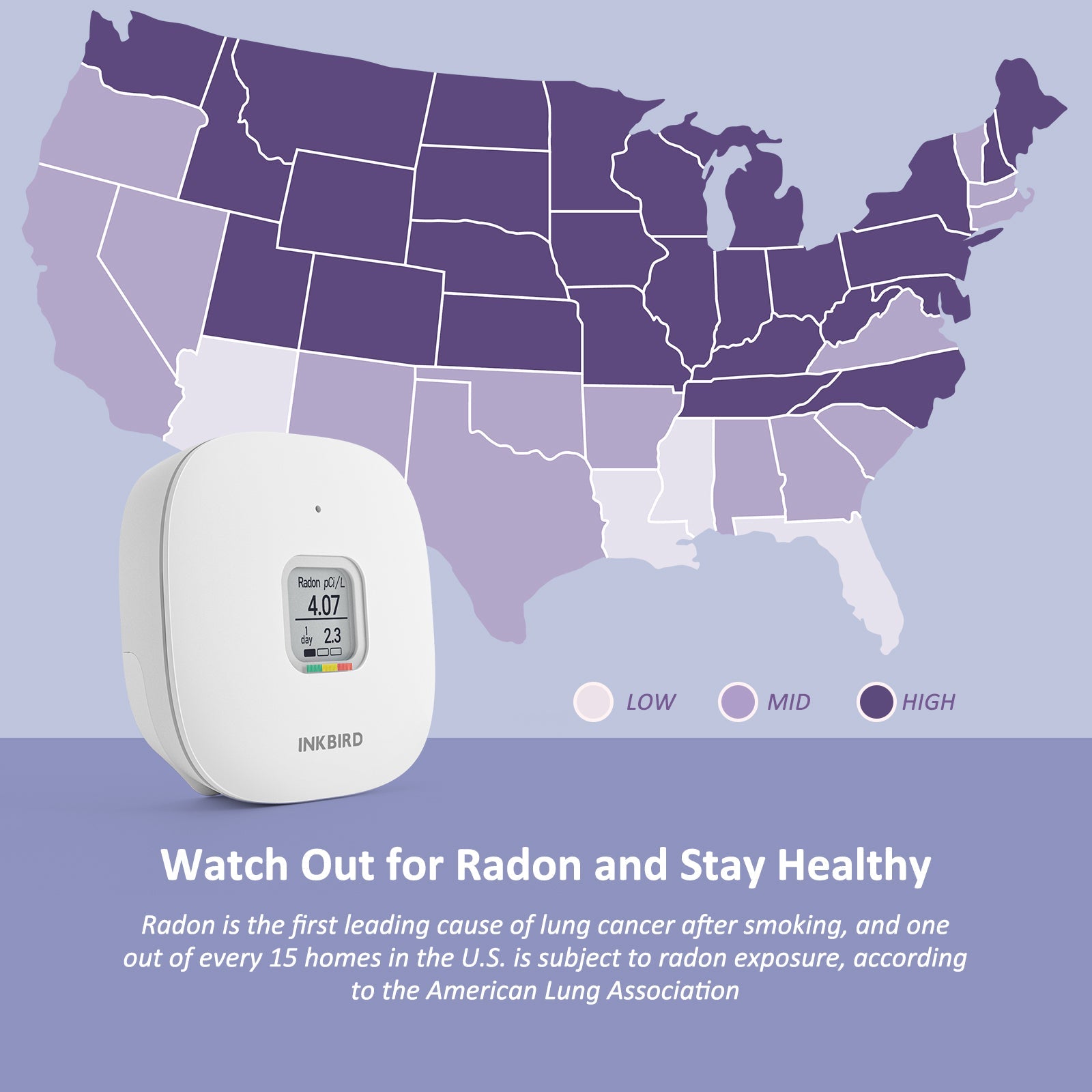 Radon Detector INK RD3 - Accurate Home Radon Gas Monitor for Safety & Health | Ideal for Basements, Bedrooms & Offices