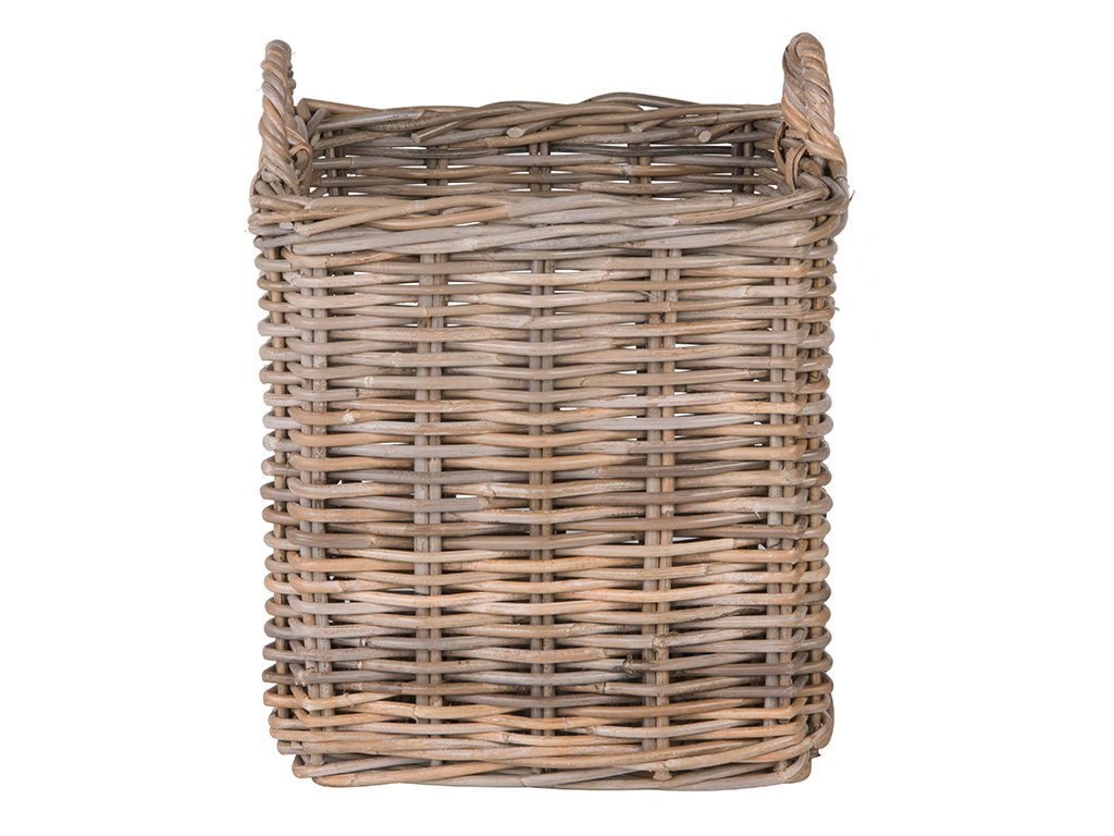 Kouboo Kobo Square Rattan Decorative Storage Basket and Planter - Medium Size Gray Woven Organizer for Home Decor, Bathroom, Nursery & Office Organization