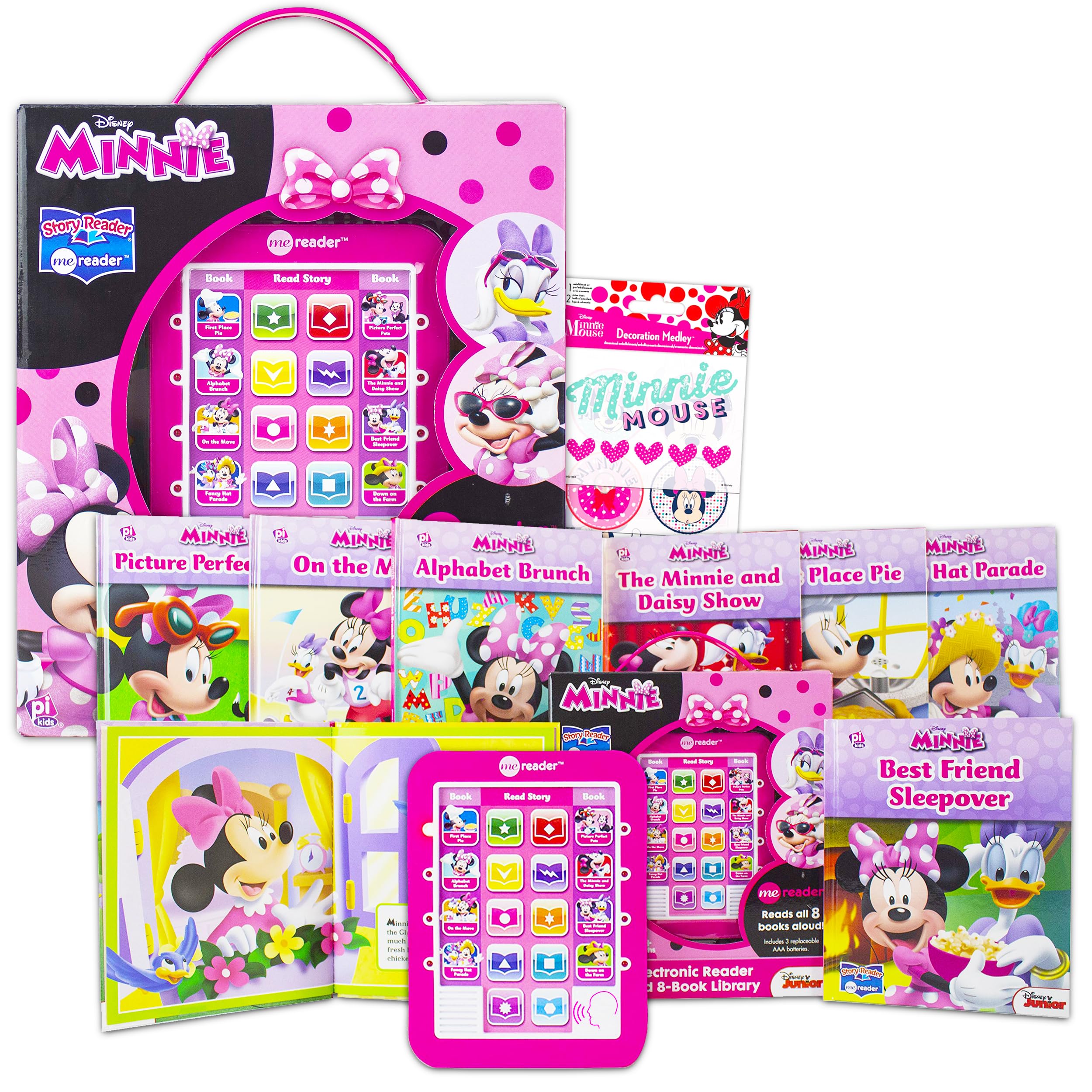 Disney Minnie Mouse Electronic Reader with 8 Interactive Books & Bonus Stickers | Early Learning Read-Along Books for Toddlers & Kids | Perfect for Storytime, Bedtime & Preschool Education