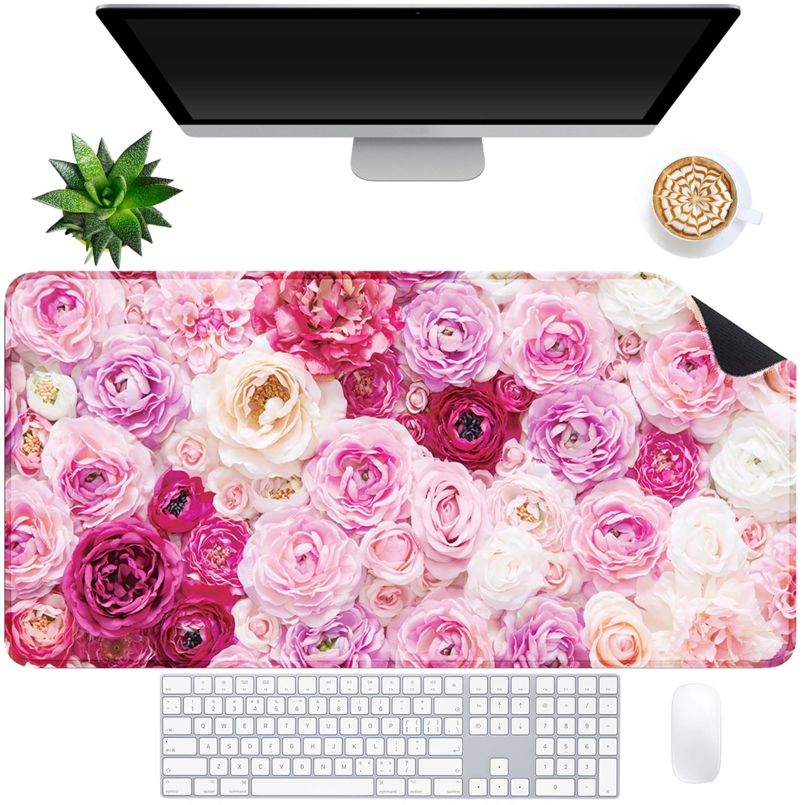 Pink Rose Pattern Large Desk Mat - 15.7