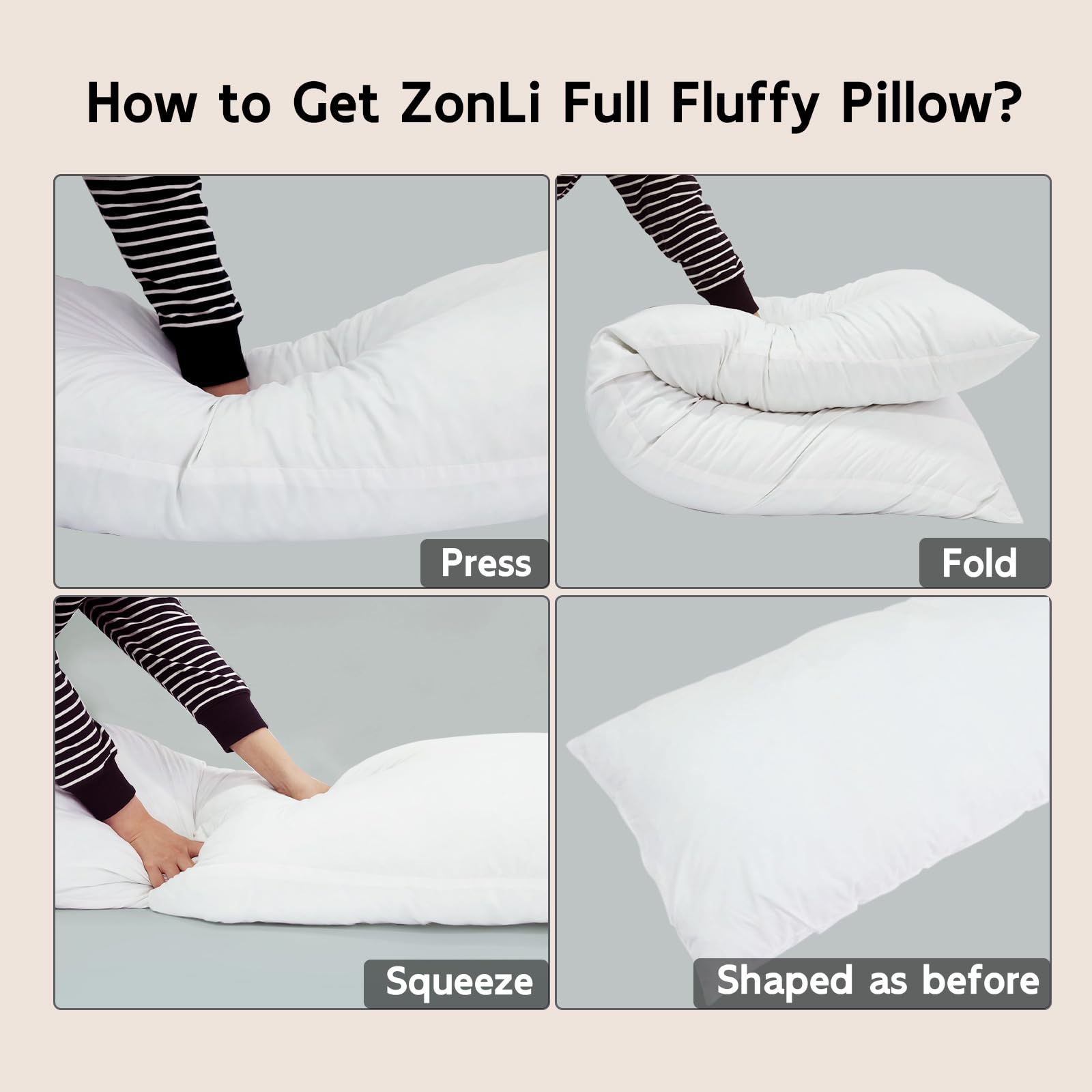 ZonLi Fluffy Full Body Pillow for Adults - Extra Long Support Pillow with Removable Washable Cover & Adjustable Filling - Ideal for Side Sleepers, Pregnancy Support, Back Pain Relief - Soft & Firm Machine Washable Pillow (Pink) - Perfect for Bed, Couch, Travel & Maternity Comfort