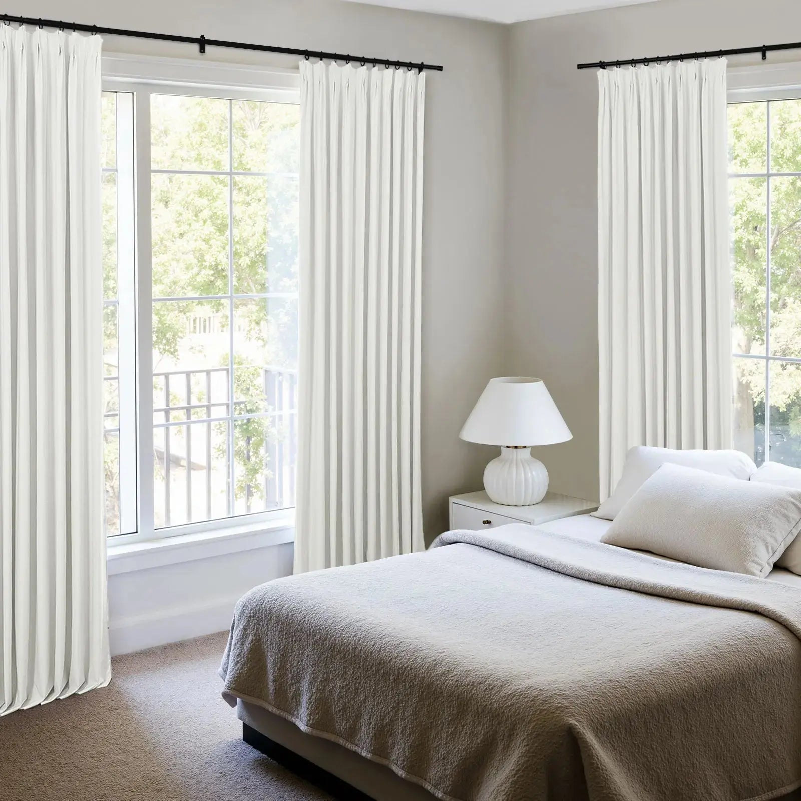Lila 100% Blackout Pleated Curtains - Thermal Insulated Room Darkening Drapes for Bedroom, Living Room & Nursery - Noise Reducing & Energy Efficient Window Treatments