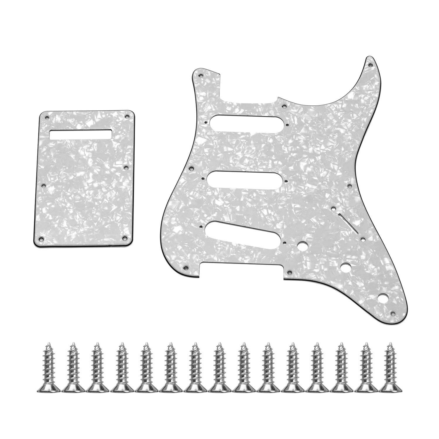 8 Hole Guitar Pickguard Set - 3 Ply White Pearl Pickguard with Backplate Screws for ST Style Guitars | Replacement Part for Electric Guitar DIY & Repair | Perfect for Rock, Blues & Studio Performances