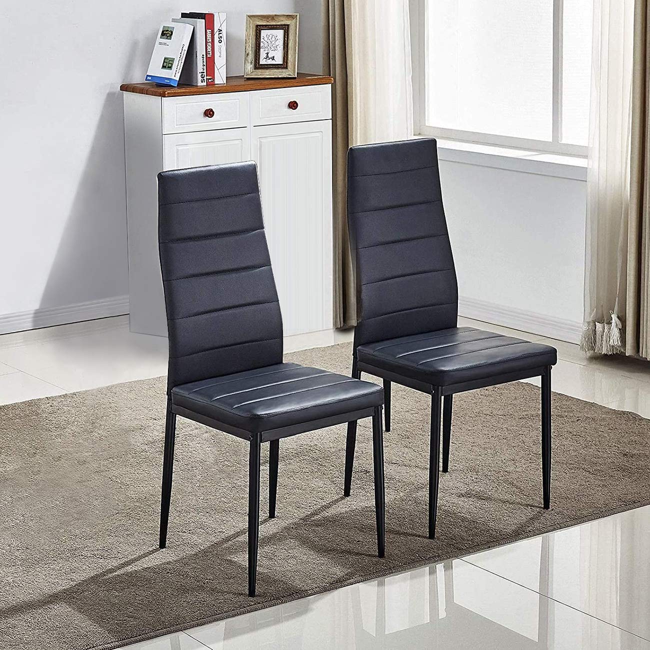 Mid Century Modern Black Dining Chairs Set of 2 - PU Leather Upholstered Side Chairs for Kitchen, Dining Room & Office - Comfortable & Stylish Seating Solution