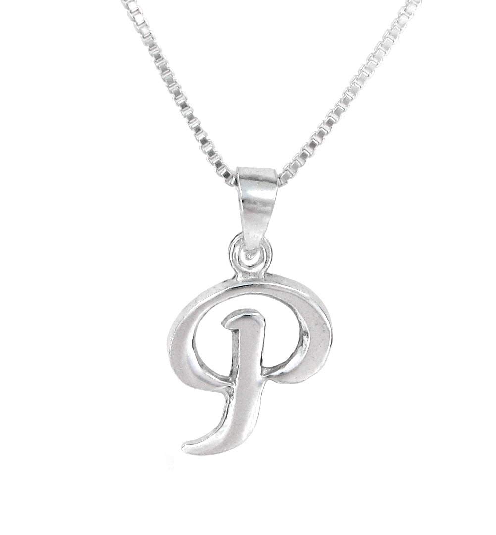 Sterling Silver Initial Charm Necklace - Personalized Letter P Pendant - 20