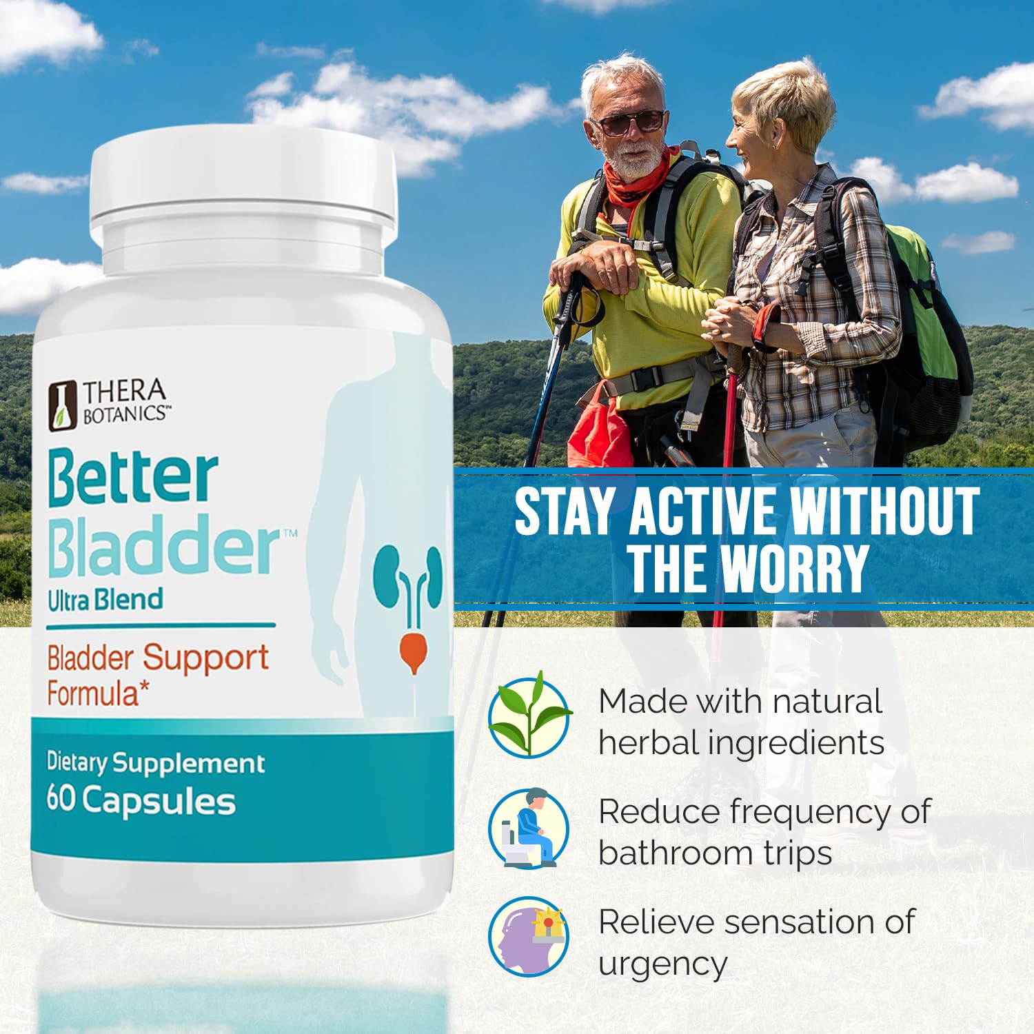 Premium Bladder Control Supplement for Women & Men – Natural Urinary Support with Vitamin D3 to Reduce Leaks, Frequency & Urgency – 120 Capsules (2 Bottles) – Ideal for Active Lifestyles & Nighttime Relief