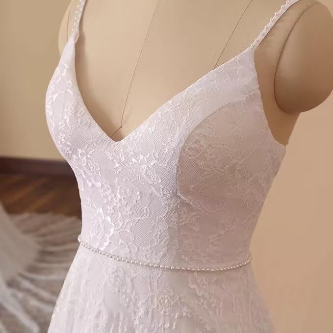 2021 Beach Wedding Dress - V Neck Lace Chiffon Bohemian Bridal Gown for Outdoor Ceremony & Destination Weddings