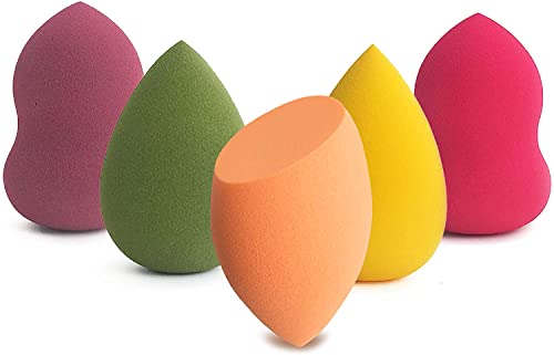 Famecia 5-Piece Beauty Egg Makeup Sponge Set - Latex-Free Cosmetic Blender for Liquid, Powder & BB Cream - Soft Makeup Puffs for All Skin Types (3 Shapes) - Perfect for Flawless Foundation, Contouring & Everyday Makeup Application