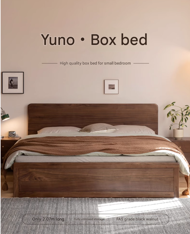 Premium Black Walnut & Oak Solid Wood Bed Frame - Modern Platform Bed for Master Bedroom, Guest Room, or Dormitory