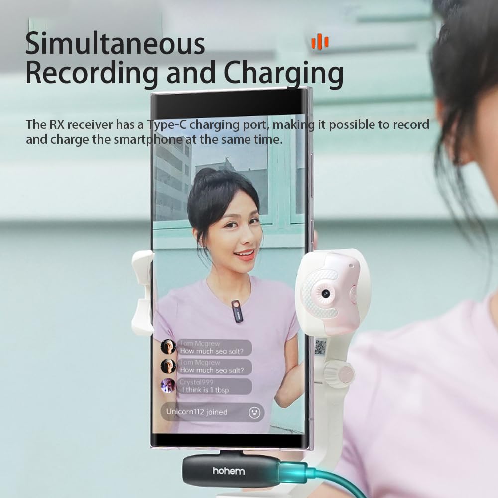 Hohem MIC-01 Wireless Lavalier Microphone with 3-Level Noise Cancellation, Built-in TF Card Slot & Remote Shutter Control - Clip-On/Magnetic Mic for Smartphones, Cameras, Laptops & Tablets - Perfect for Vlogging, Interviews, Live Streaming & Online Meetings