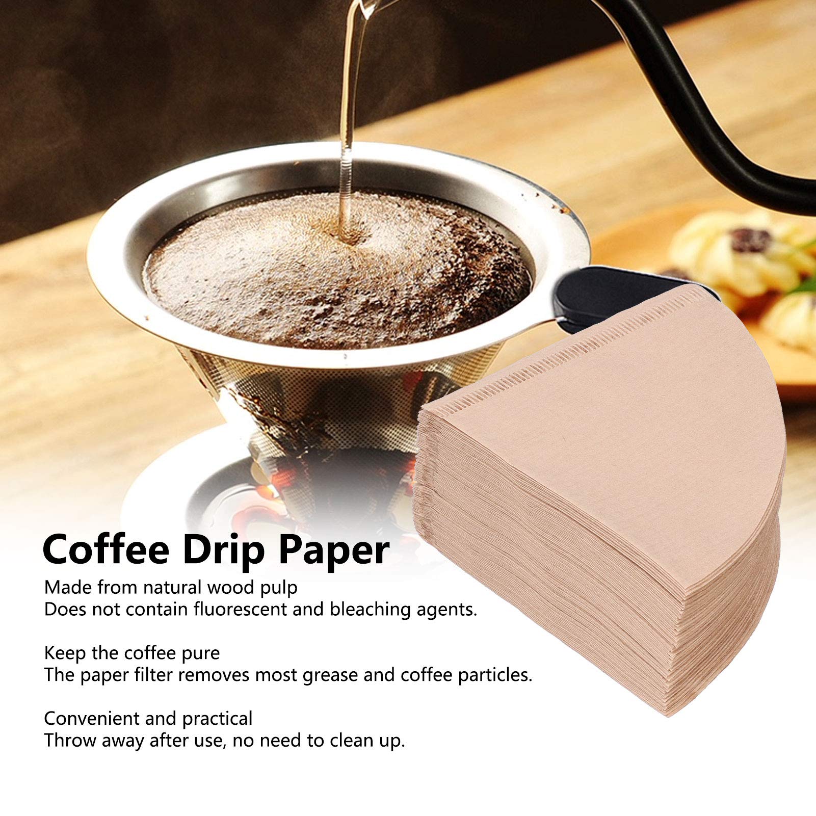 Premium Coffee Filter Paper 100Pcs - Disposable Cone Drip Filters for Home, Travel & Office Use - Compatible with Most Coffee Makers - Perfect for Daily Brewing & On-the-Go Coffee Lovers