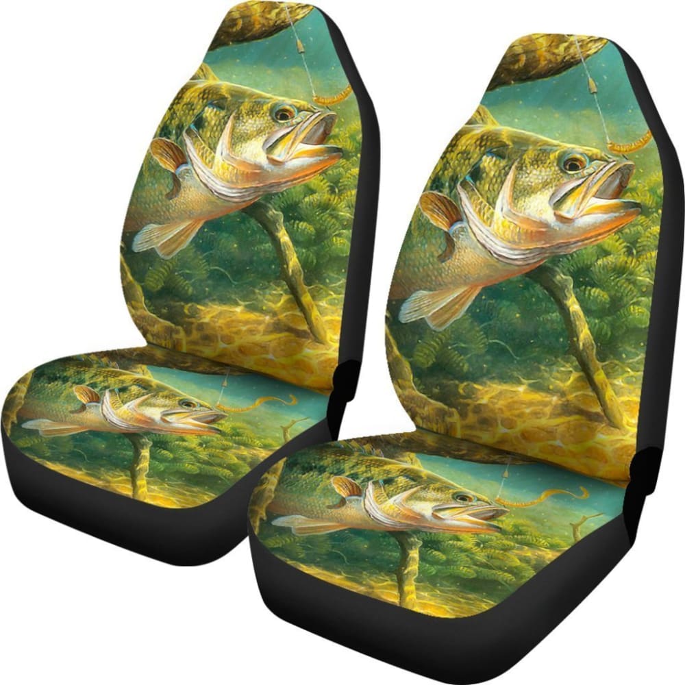 Premium Bass Fish & Bait Car Seat Covers - Waterproof & Durable Protection for Truck & SUV Seats - Ideal for Fishing Enthusiasts & Outdoor Adventures