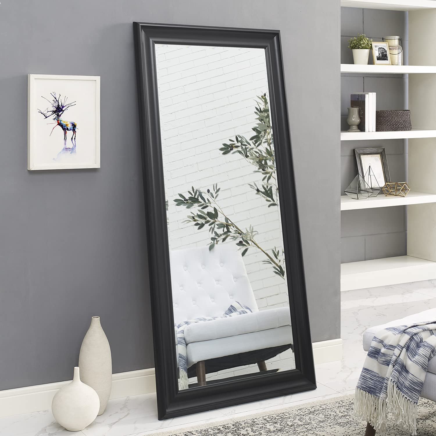 Extra Large Full Length Floor Mirror with Smooth Faux Wood Frame - 72