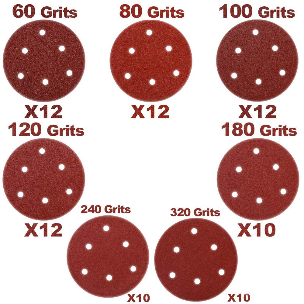 HIFROM 5-Inch/125mm Hook and Loop Backing Pad with M14 Drill Adapter - Compatible with Random Orbital Sanders & Grinders - Includes 6-Hole Design & Sandpaper (60-320 Grit) - Perfect for Woodworking, Metal Polishing & DIY Projects