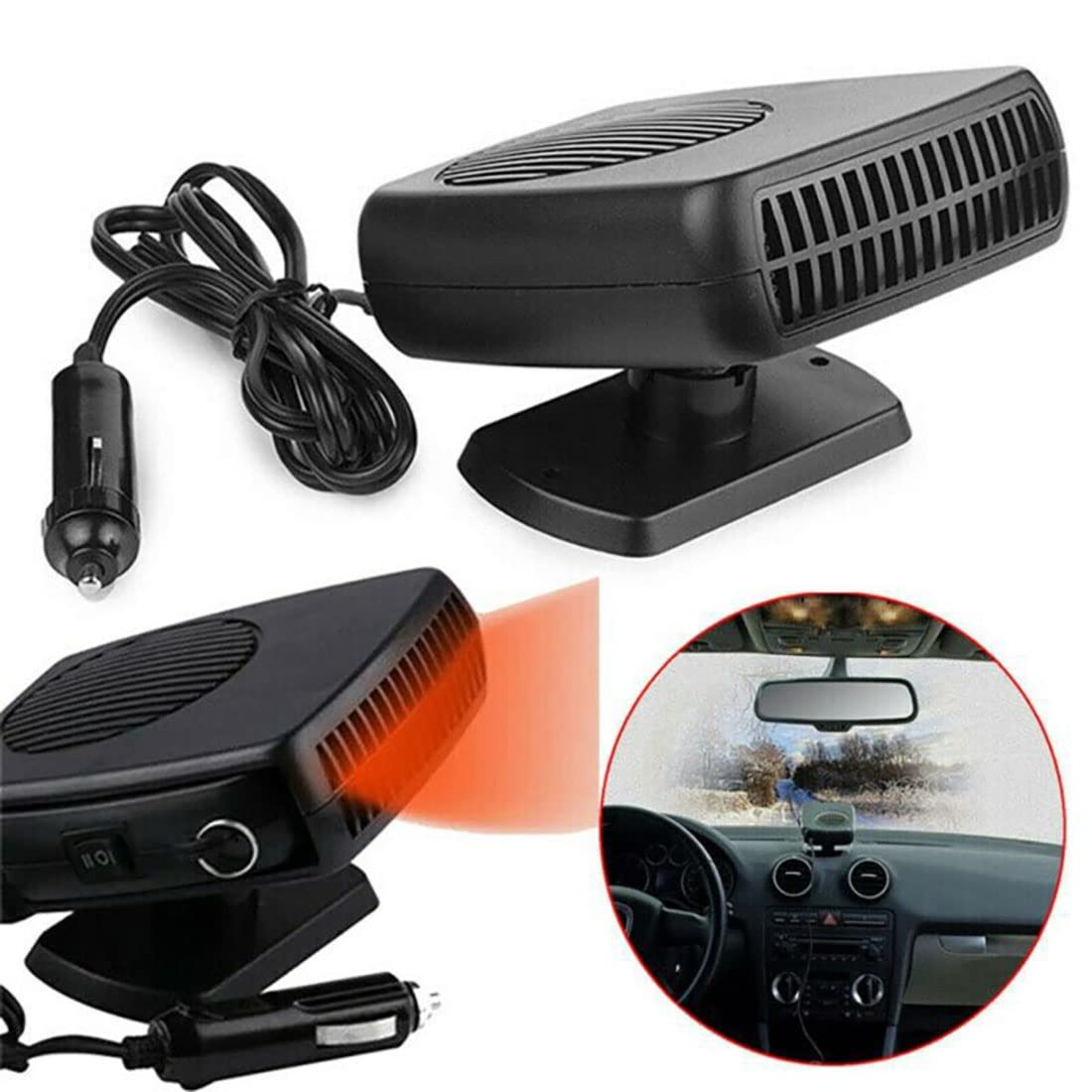 12V 200W Portable Car Heater & Defroster - Fast Heating & Cooling Fan with Cigarette Lighter Plug - Ideal for Winter Driving, Windshield Defogging, and Cabin Warming