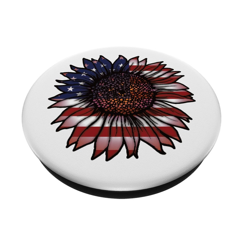 American Flag Sunflower PopSockets Swappable PopGrip - Patriotic 4th of July Phone Grip & Stand for iPhone, Samsung - Perfect for Summer BBQs, Parades and Independence Day Celebrations