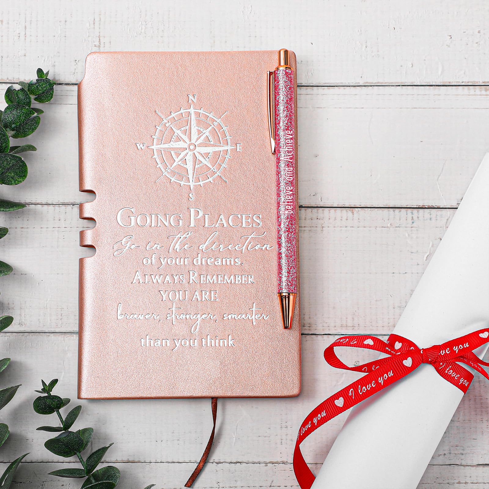 5-Piece Inspirational Journal and Pen Gift Set - Pink Leather Notebook with Ballpoint Pen, Graduation Gift for College, Senior & Middle School Students - Perfect for Graduation, Birthday, Teacher Appreciation & Motivational Gifts